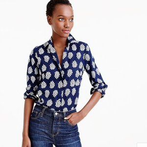 J. Crew Navy Fern Print Perfect Button Down
